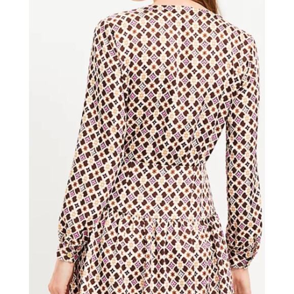 LOFT Geo Split Neck Flare Dress New Womens Size 2 - Picture 2 of 9